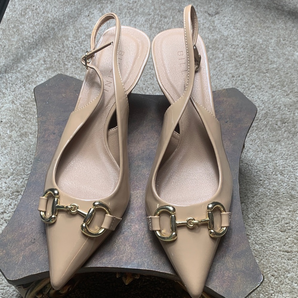 Billini Tan Slingback Heels with Gold Detail